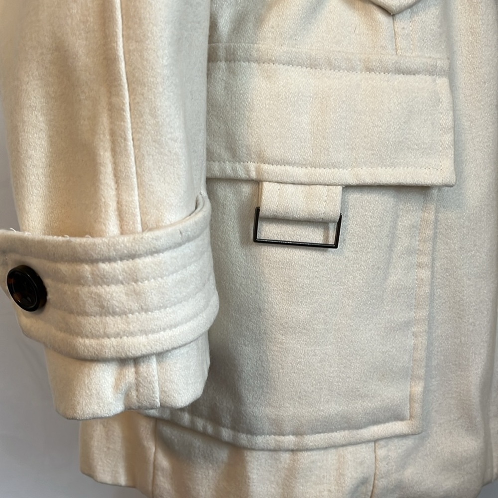 Zara Ivory Wool Blend Unique Coat w/big buckle belt,pockets button up Size Small - Picture 9 of 14